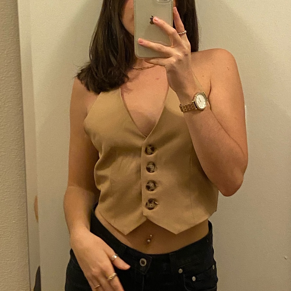 ILLA ILLA tan button down halter top